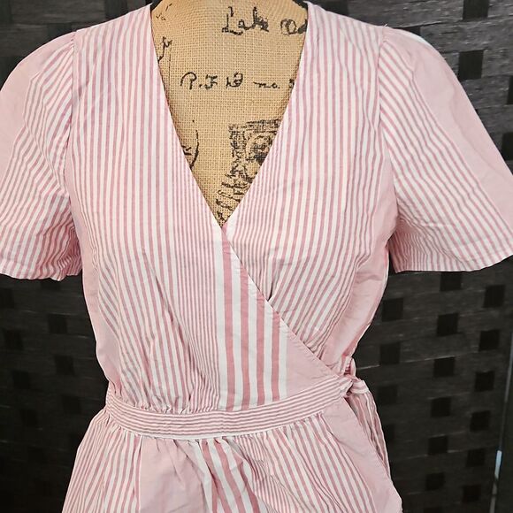 Madewell Mauve & White Stripe Wrap Top Size Small - Picture 2 of 9